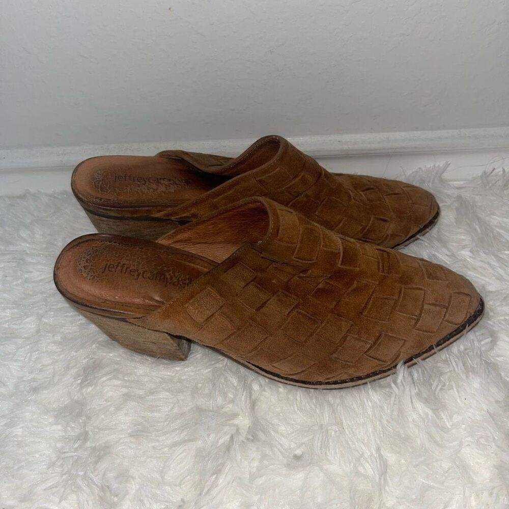 Jeffrey Campbell Cognac Brown Favela Weave Mules - Picture 4 of 8